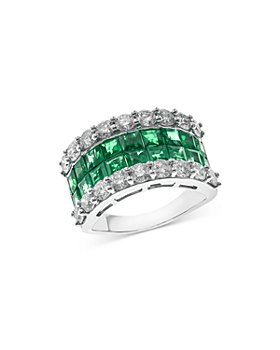 Bloomingdale's - Emerald & Diamond Anniversary Band in 14K White Gold - 100% Exclusive