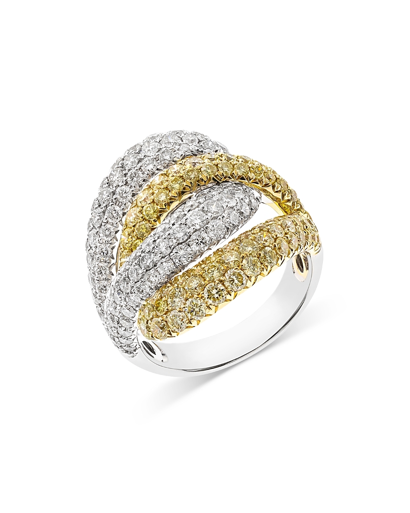Bloomingdale's White Diamond & Yellow Diamond Pave Crossover Statement Ring In 14k White & Yellow Gold, 3.6 Ct. T. In Yellow/white
