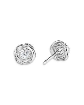 18K White Gold Crossover Infinity Stud Earrings with Diamonds