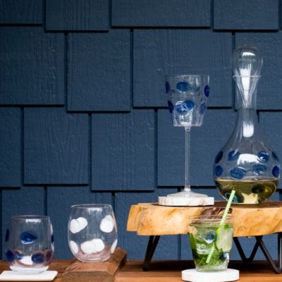 Drop Blue Stemless Wine Glass
