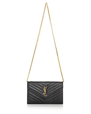 Saint Laurent Monogram Quilted Leather Chain Wallet In Black/gold