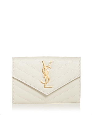 Saint Laurent Cassandre Matelasse Small Envelope Wallet in Grain De Poudre Embossed Leather