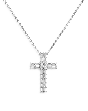 Bloomingdale's Diamond Baguette & Round Cross Pendant Necklace In 14k White Gold, 0.50 Ct. T.w. - 100% Exclusive