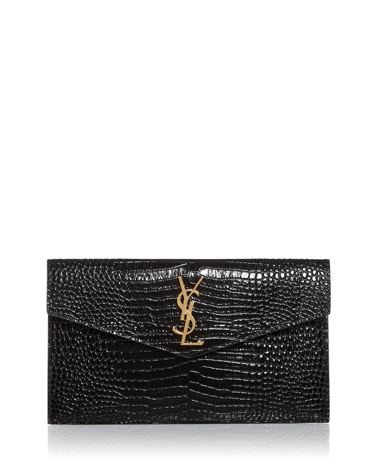Uptown Pouch in Crocodile-Embossed Shiny Leather