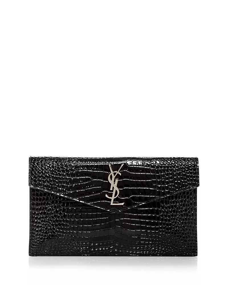 Saint Laurent Uptown Clutch in Croc-Embossed Leather