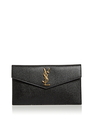 Saint Laurent Uptown Leather Clutch In Black/gold
