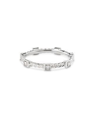 David Yurman - 18K White Gold Cable Collectibles Diamond Stack Rings