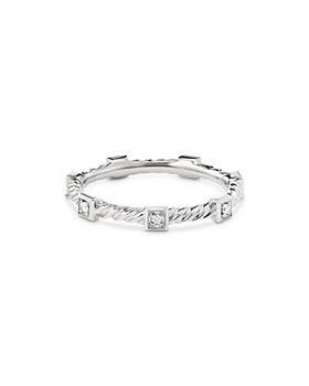 David Yurman - 18K White Gold Cable Collectibles Diamond Stack Rings