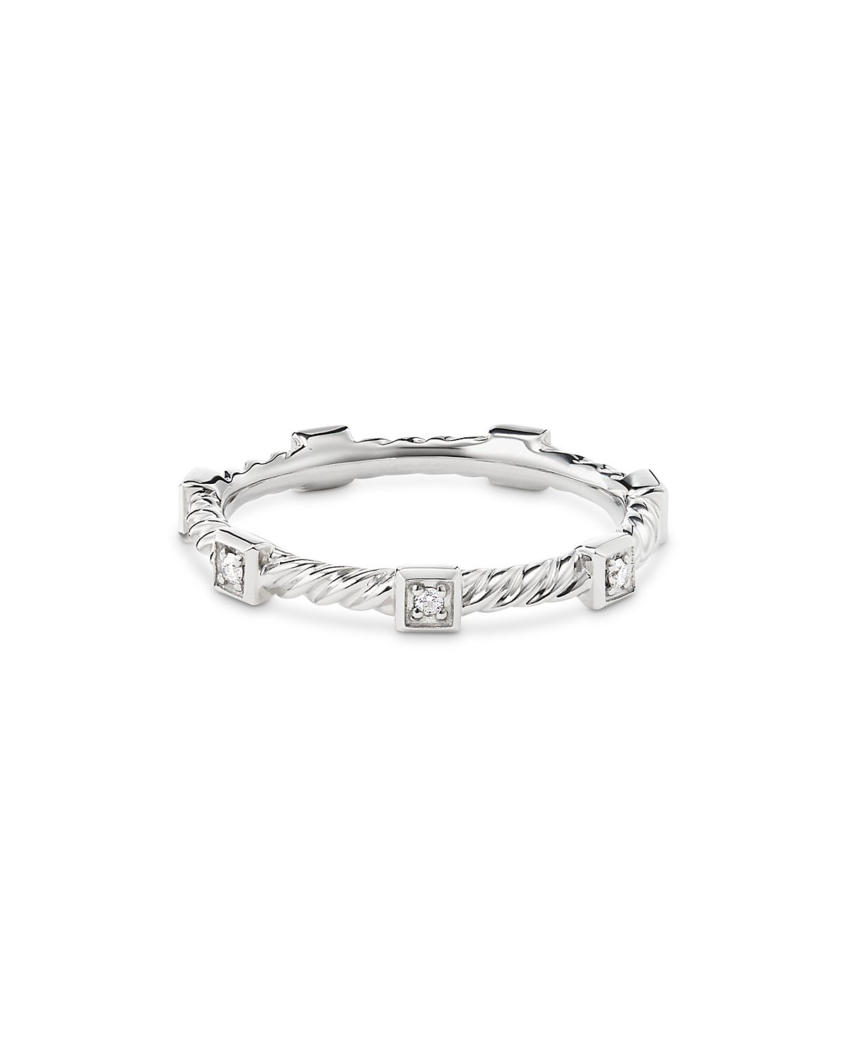 David Yurman 18K White Gold Cable Collectibles Diamond Stack Ring