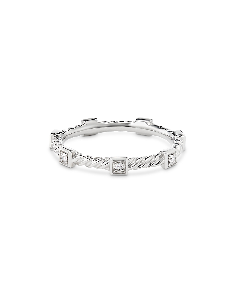 David Yurman 18K White Gold Cable Collectibles Diamond Stack Ring