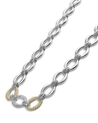 Sterling Silver & 18K Yellow Gold Caviar Luxe Diamond Link Necklace, 18"