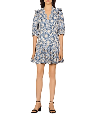 Sandro Audrey Embroidered Cotton Lace Dress In Blue | ModeSens Sandro Audrey Embroidered Cotton Lace Dress In Blue | ModeSens