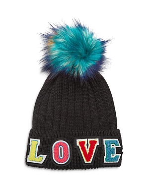 Jocelyn Love Knit Hat with Faux Fur Pom Pom