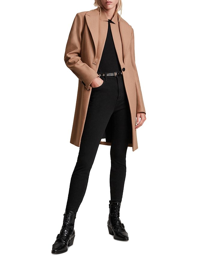 Camel coat all saints cheap