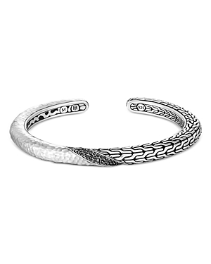 John Hardy Sterling Silver Classic Chain Black Sapphire & Black Spinel Twisted Hammer Cuff Bangle Bracelet In Silver/black