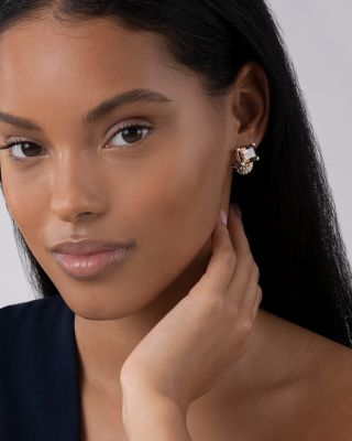 18K Yellow Gold & Sterling Silver Glacier Smoky Quartz Caviar Beaded Large Half Hoop Earrings