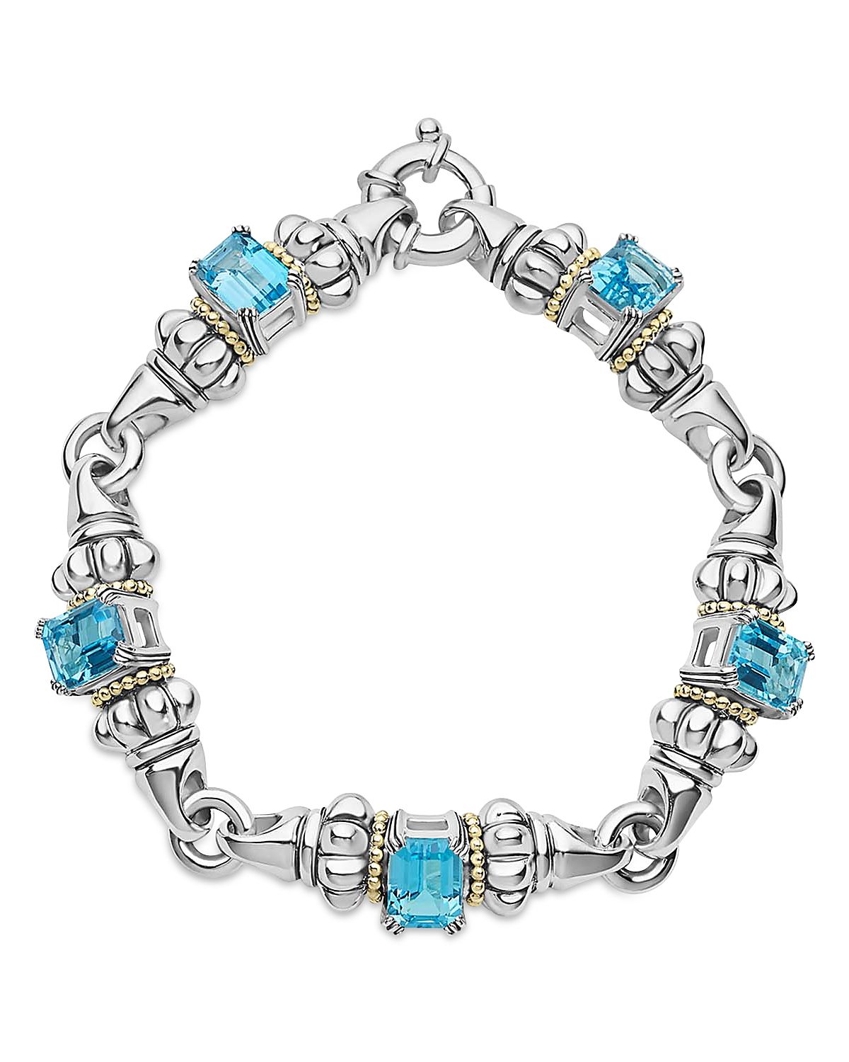 Lagos 18K Yellow Gold & Sterling Silver Glacier Blue Topaz Link Bracelet