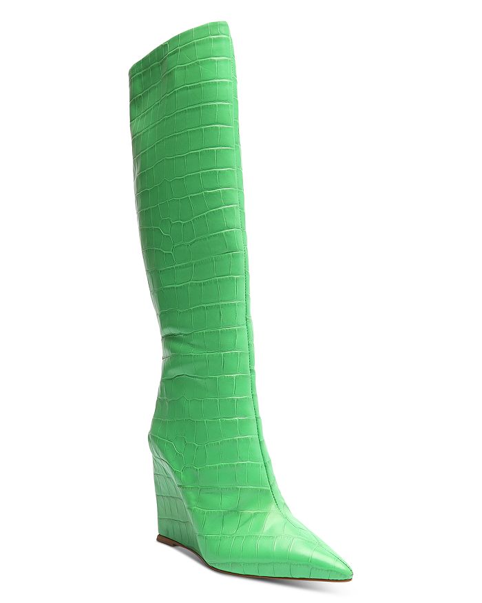 SCHUTZ Women's Asya Up Pointed Toe Wedge Heel Tall Boots