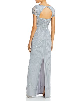 SZ 2 4 6 8 #M27 NWT Adrianna Papell Embellished Mesh Gown Silver Grey 