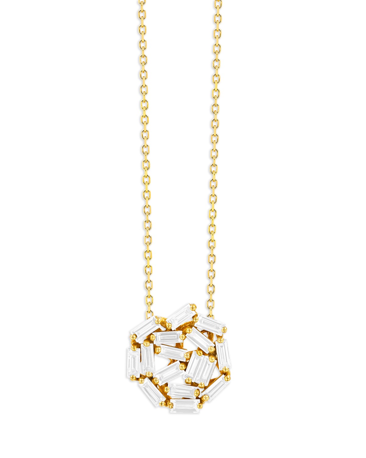 Suzanne Kalan 18K Yellow Gold Fireworks Diamond Baguette Scatter Cluster Pendant Necklace, 16-18