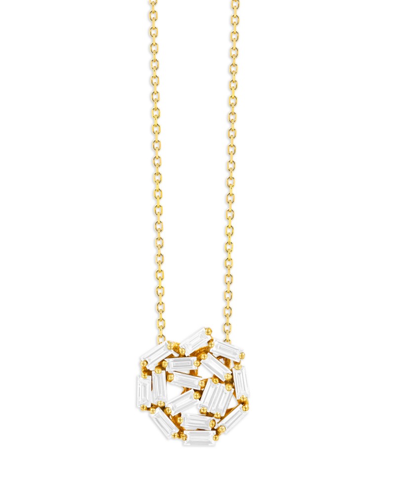 Suzanne Kalan 18K Yellow Gold Fireworks Diamond Baguette Scatter Cluster Pendant Necklace, 16-18