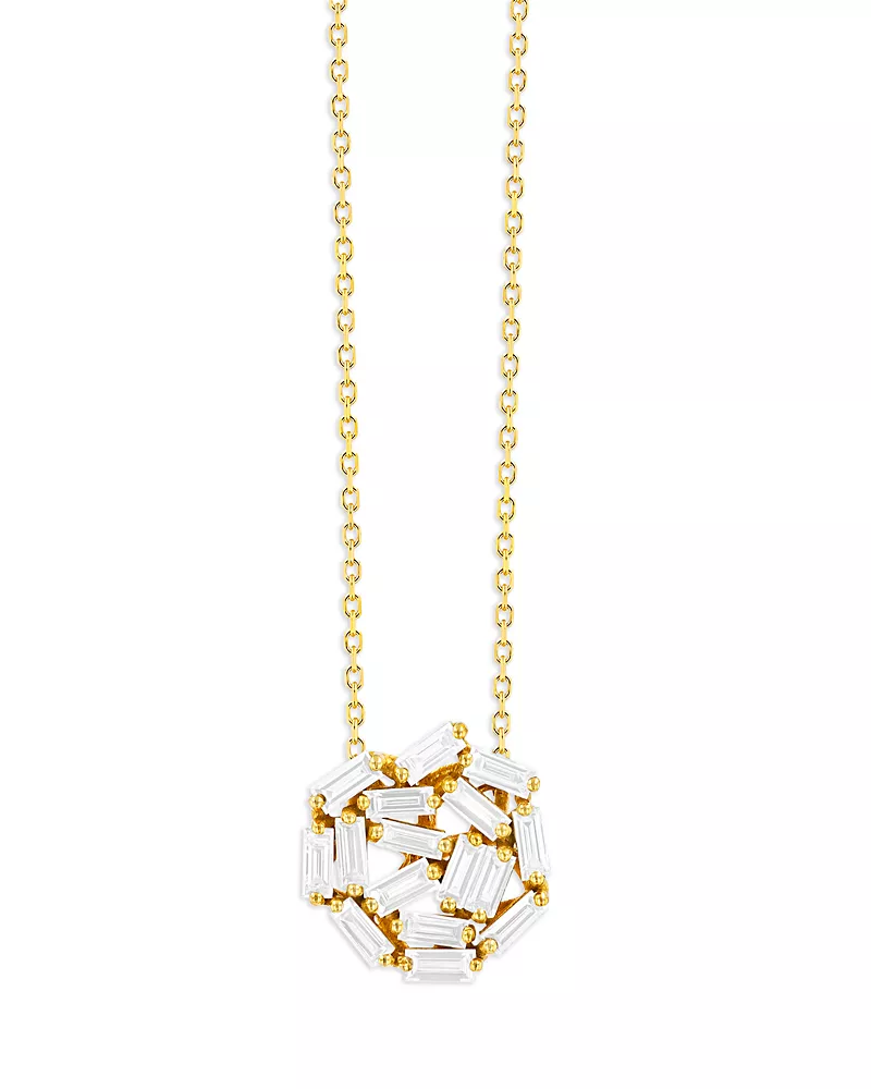Suzanne Kalan 18K Yellow Gold Fireworks Diamond Baguette Scatter Cluster Pendant Necklace, 16