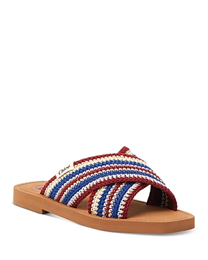 Chloe Women's Woody Square Toe Crossover Fabric Slide Sandals