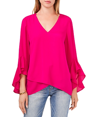 VINCE CAMUTO FLUTTER SLEEVE CROSSOVER TOP,9161173