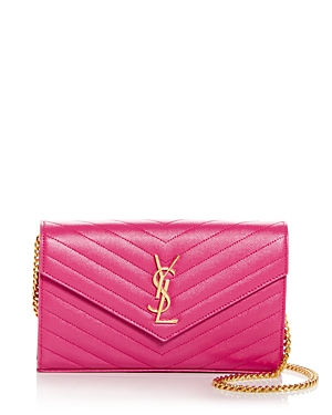SAINT LAURENT MONOGRAM QUILTED LEATHER CHAIN WALLET,377828BOW015526