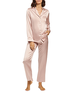Ginia Long Silk Pajama Set In Silver Pink