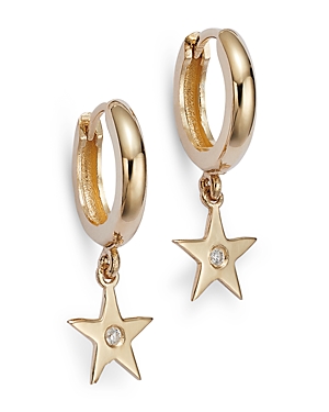 Moon & Meadow 14k Yellow Gold Diamond Star Dangle Huggie Hoop Earrings - 100% Exclusive