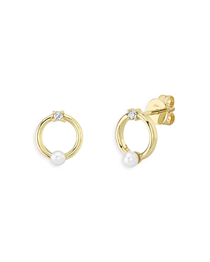 Moon & Meadow Cultured Freshwater Pearl & Diamond Stud Earrings In 14k Yellow Gold, 0.05 Ct. T.w. - 100% Exclusive