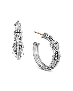 David Yurman - Angelika Sterling Silver Hoop Earrings with Pavé Diamonds
