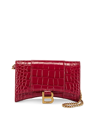 Balenciaga Hourglass Leather Chain Wallet In Raspberry