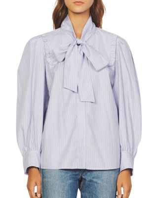 Sandro - Nancy Striped Tie Neck Blouse