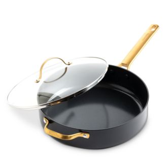 Thyme & Table Non-Stick 5 Quart Gold Saute Pan with Glass Lid 