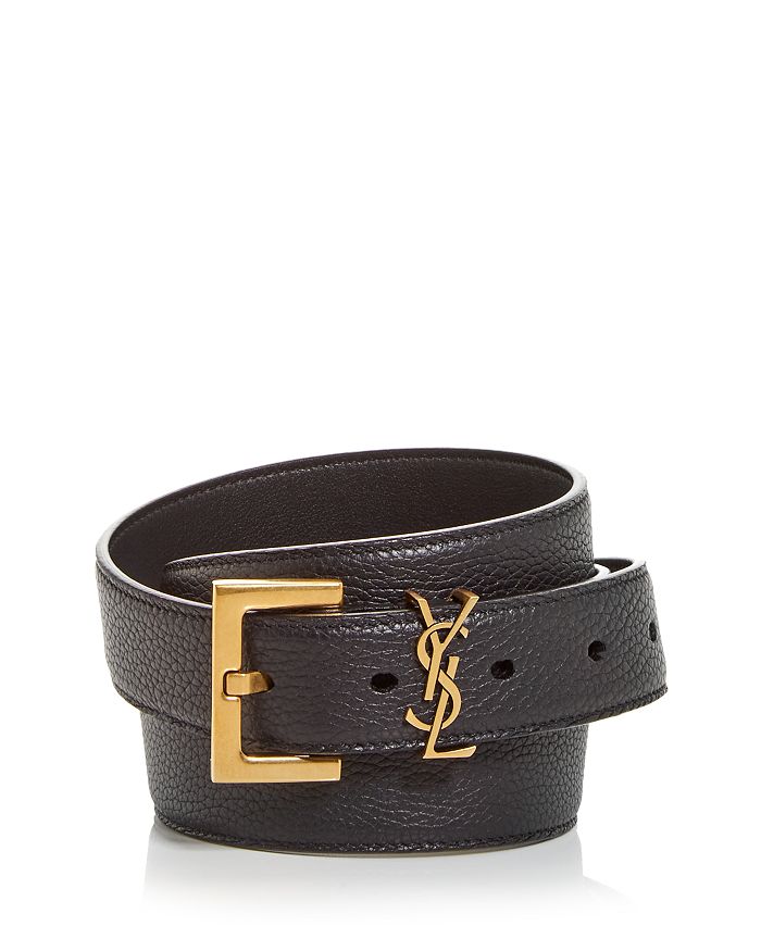 Mens Accessories Belts Saint Laurent Ysl Leather Belt in Black for Men 