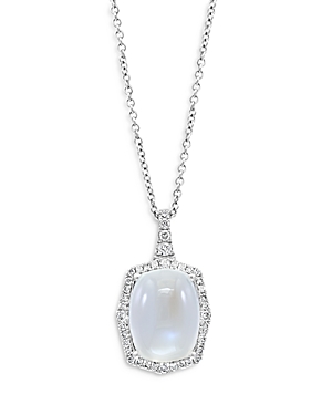 Bloomingdale’s Moonstone & Diamond Halo Pendant Necklace in 14K White Gold, 16-18 - 100% Exclusive