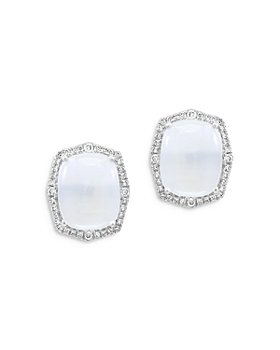 Bloomingdale's - Moonstone & Diamond Halo Stud Earrings in 14K White Gold - 100% Exclusive