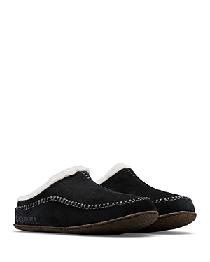 Sorel Falcon Ridge Ii Faux Fur-lined Suede Slipper Shoes In Black/dark Stone