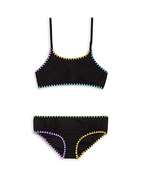 Limeapple - Girls' Embroidered Trim Textured Two-Piece Swimsuit - Big Kid