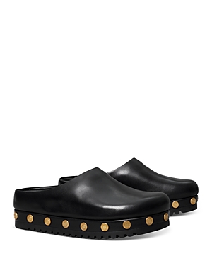 Tory Burch Leather Coin Stud Slide Mules In Perfect Black