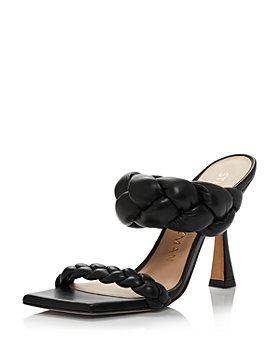 AA Stuart Weitzman Womens Triglow Leather Black Satin Open Toe Heels Slingback Sandals Size 8.5 N