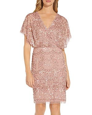 Adrianna Papell Plus Size Embellished Blouson Dress In Candied Ginger
