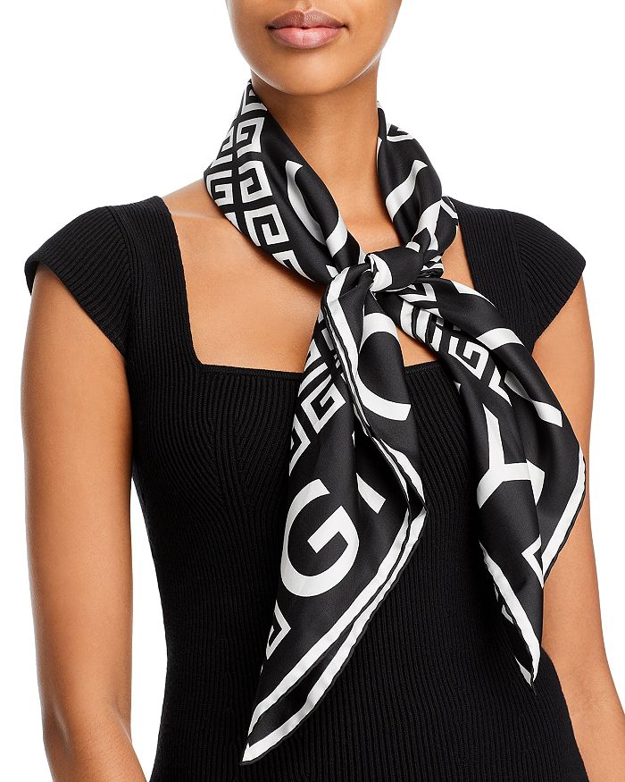 Givenchy 4G Logo Print Silk/wool Scarf Unisex Black