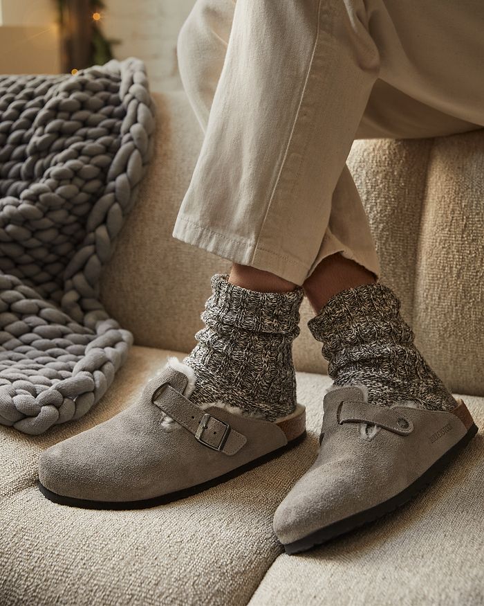 Birkenstock Men's Boston Shearling Clogs In Stone Coin/natural