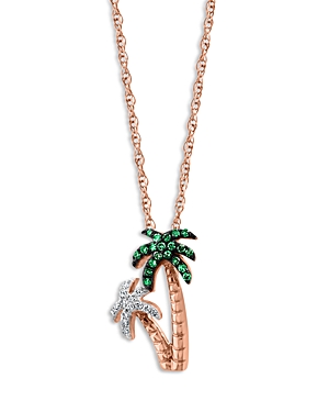 Bloomingdale's Tsavorite & Diamond Palm Tree Pendant Necklace In 14k Rose Gold, 18 - 100% Exclusive In Green/rose Gold