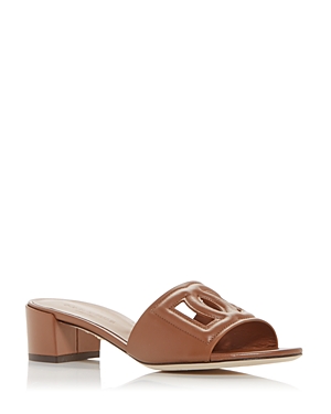 Shop Dolce & Gabbana Women's Block Heel Slide Sandals In Light Brown