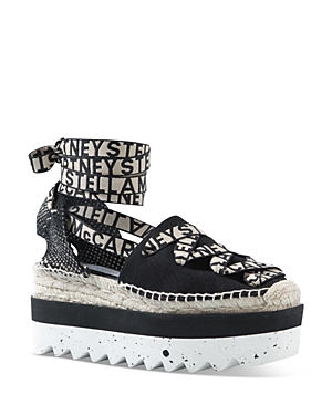 Stella Mccartney Black Organic Canvas Gaia Platform Espadrilles In Deep Black