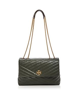 Tory Burch Kira Chevron Leather Shoulder Bag In Sycamore/rolled Brass